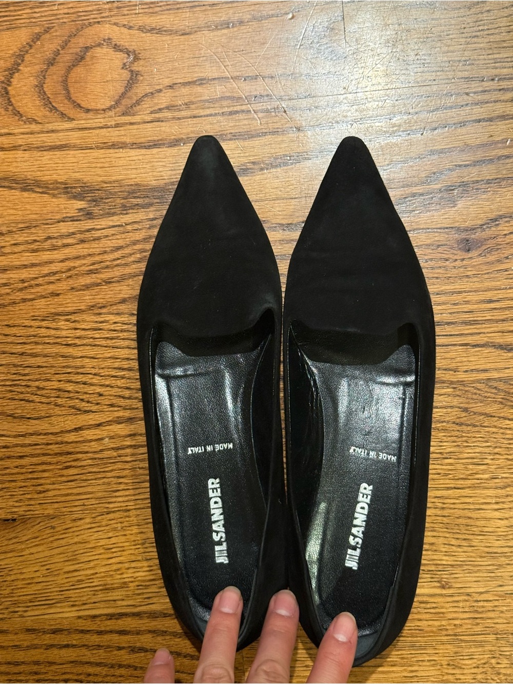 Jil Sander Black Pointed Suede Flats